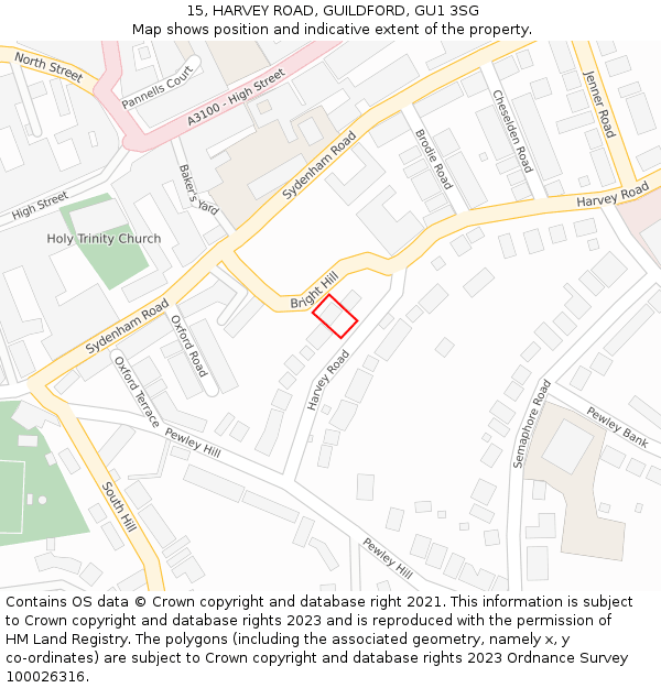 15, HARVEY ROAD, GUILDFORD, GU1 3SG: Location map and indicative extent of plot