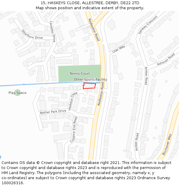 15, HASKEYS CLOSE, ALLESTREE, DERBY, DE22 2TD: Location map and indicative extent of plot