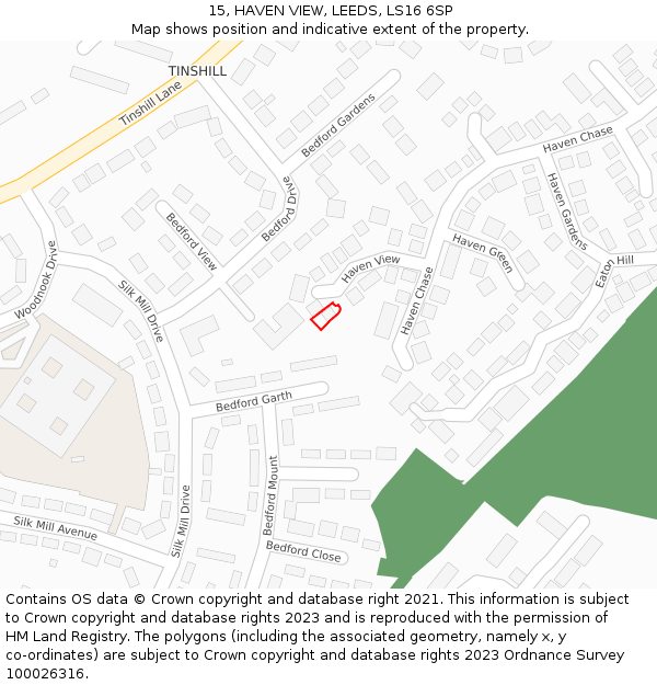 15, HAVEN VIEW, LEEDS, LS16 6SP: Location map and indicative extent of plot