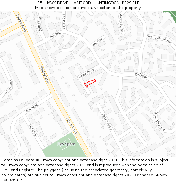 15, HAWK DRIVE, HARTFORD, HUNTINGDON, PE29 1LF: Location map and indicative extent of plot
