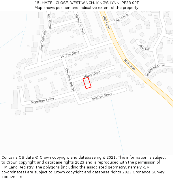 15, HAZEL CLOSE, WEST WINCH, KING'S LYNN, PE33 0PT: Location map and indicative extent of plot