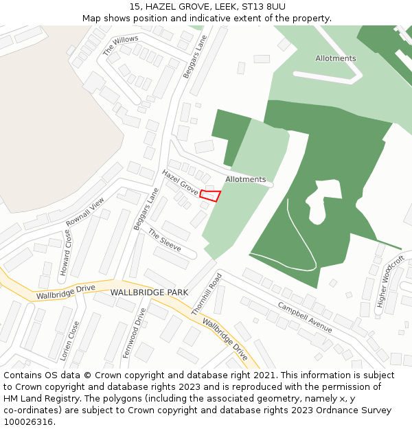 15, HAZEL GROVE, LEEK, ST13 8UU: Location map and indicative extent of plot