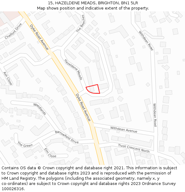 15, HAZELDENE MEADS, BRIGHTON, BN1 5LR: Location map and indicative extent of plot
