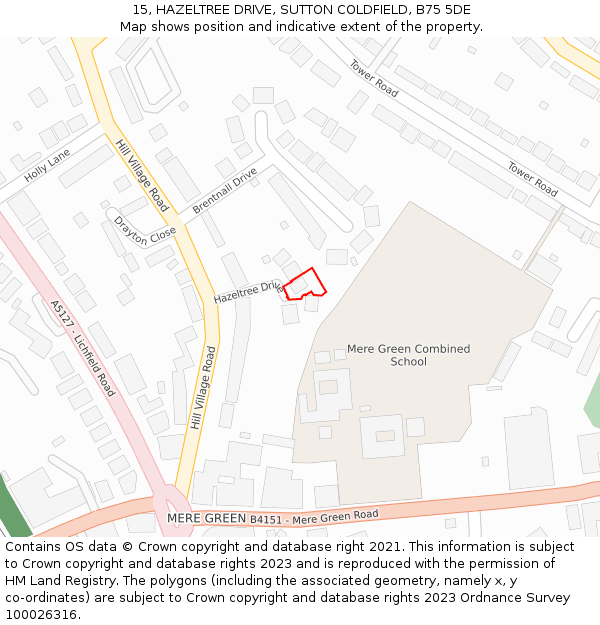 15, HAZELTREE DRIVE, SUTTON COLDFIELD, B75 5DE: Location map and indicative extent of plot