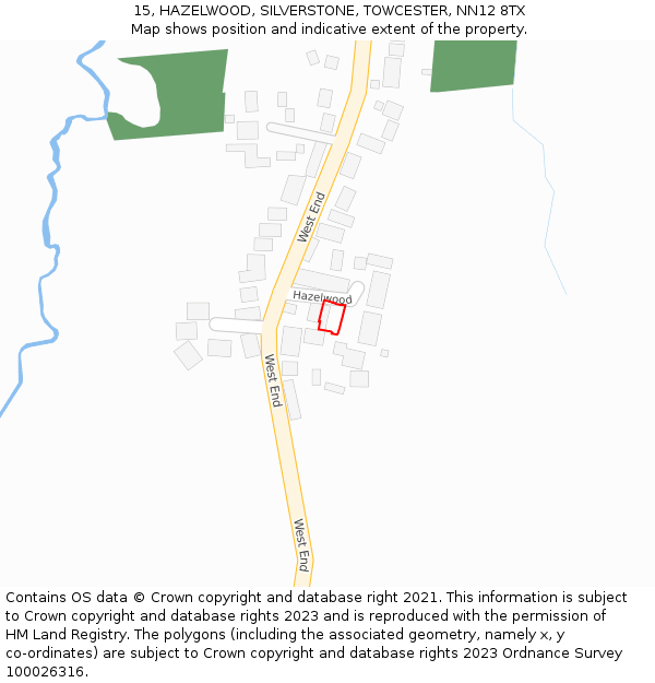15, HAZELWOOD, SILVERSTONE, TOWCESTER, NN12 8TX: Location map and indicative extent of plot