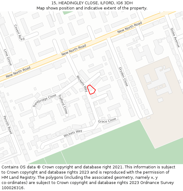 15, HEADINGLEY CLOSE, ILFORD, IG6 3DH: Location map and indicative extent of plot