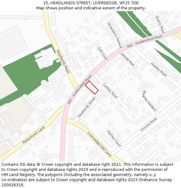 15, HEADLANDS STREET, LIVERSEDGE, WF15 7DE: Location map and indicative extent of plot