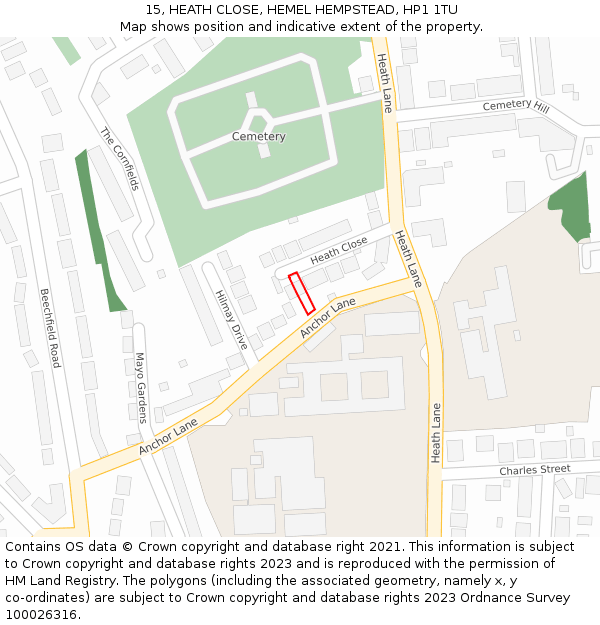 15, HEATH CLOSE, HEMEL HEMPSTEAD, HP1 1TU: Location map and indicative extent of plot
