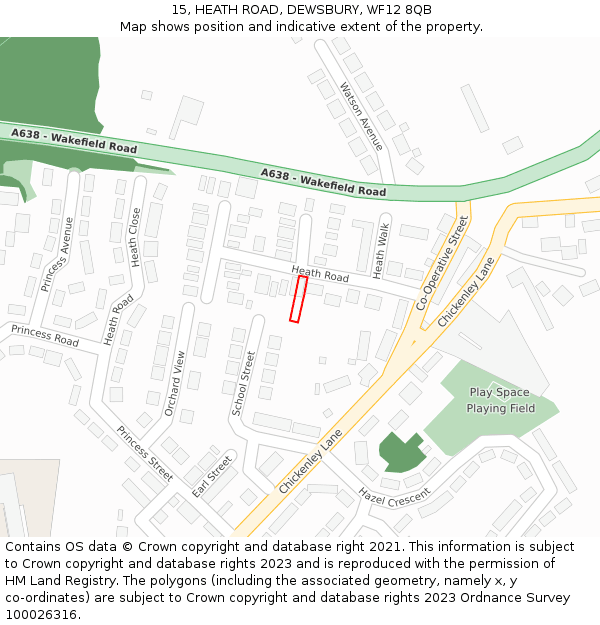 15, HEATH ROAD, DEWSBURY, WF12 8QB: Location map and indicative extent of plot