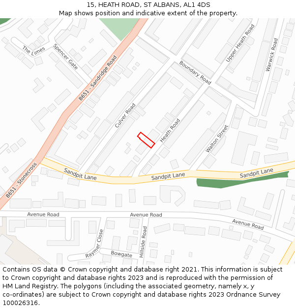 15, HEATH ROAD, ST ALBANS, AL1 4DS: Location map and indicative extent of plot