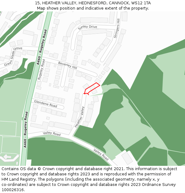 15, HEATHER VALLEY, HEDNESFORD, CANNOCK, WS12 1TA: Location map and indicative extent of plot