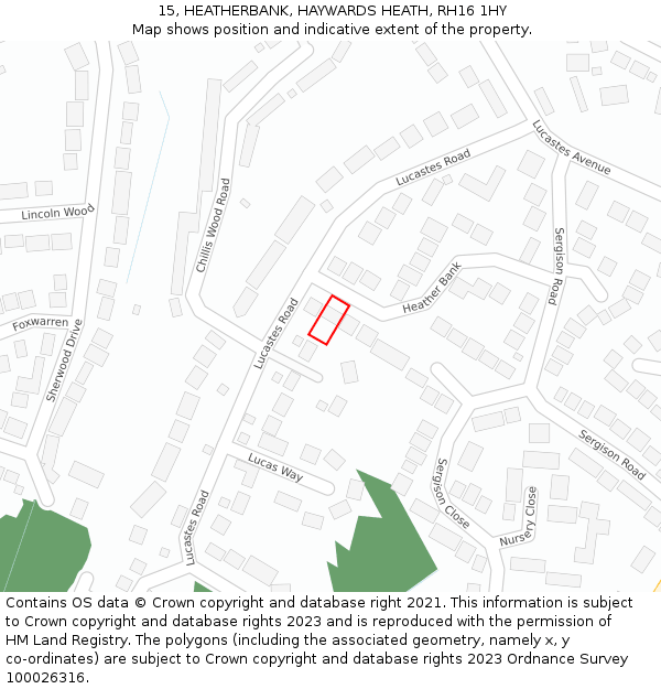 15, HEATHERBANK, HAYWARDS HEATH, RH16 1HY: Location map and indicative extent of plot
