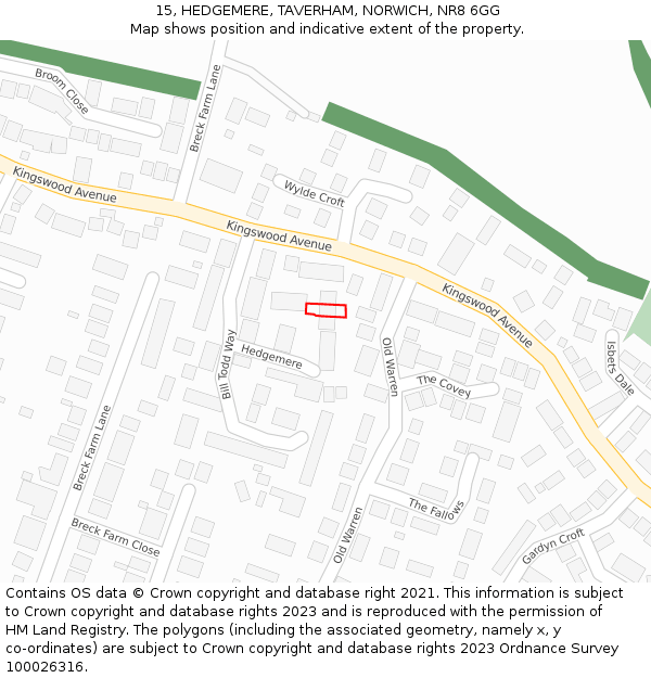 15, HEDGEMERE, TAVERHAM, NORWICH, NR8 6GG: Location map and indicative extent of plot