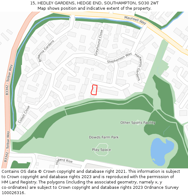15, HEDLEY GARDENS, HEDGE END, SOUTHAMPTON, SO30 2WT: Location map and indicative extent of plot