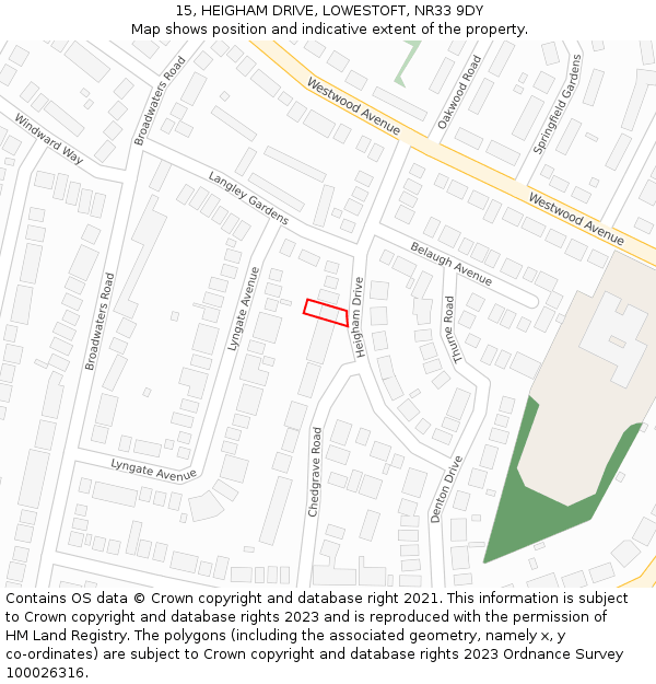 15, HEIGHAM DRIVE, LOWESTOFT, NR33 9DY: Location map and indicative extent of plot