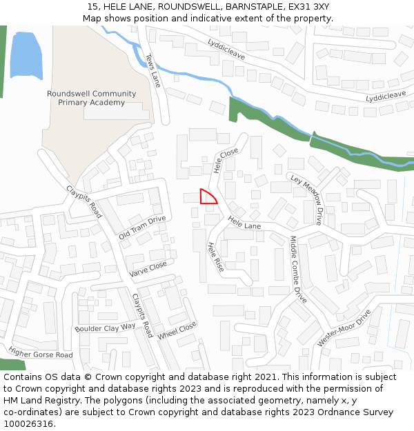 15, HELE LANE, ROUNDSWELL, BARNSTAPLE, EX31 3XY: Location map and indicative extent of plot