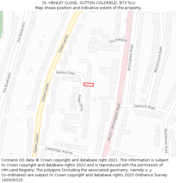 15, HENLEY CLOSE, SUTTON COLDFIELD, B73 5LU: Location map and indicative extent of plot