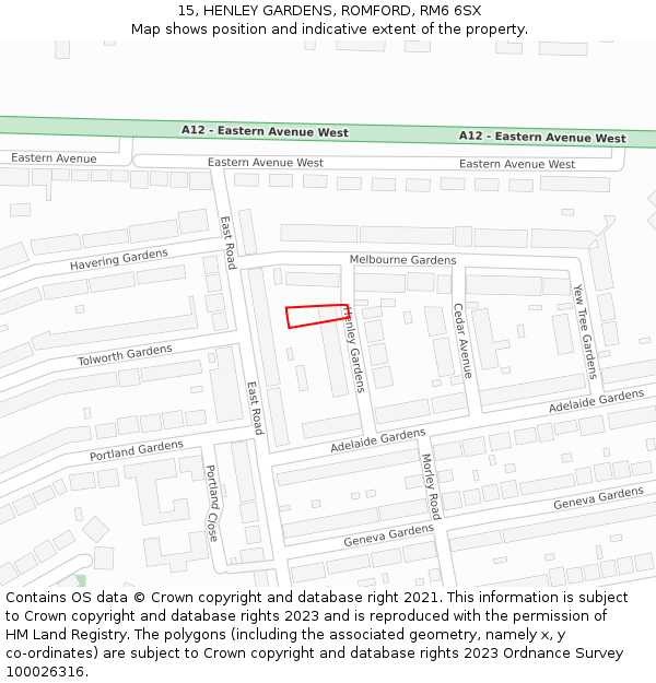 15, HENLEY GARDENS, ROMFORD, RM6 6SX: Location map and indicative extent of plot