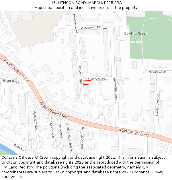 15, HENSON ROAD, MARCH, PE15 8BA: Location map and indicative extent of plot