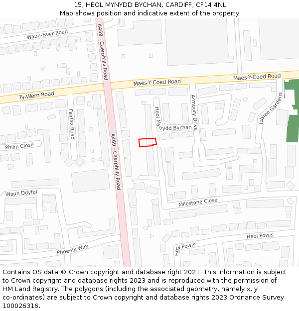 15, HEOL MYNYDD BYCHAN, CARDIFF, CF14 4NL: Location map and indicative extent of plot