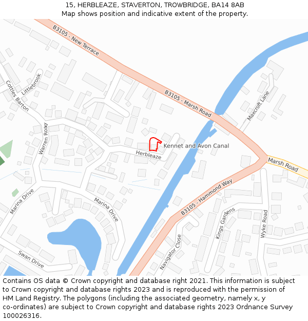 15, HERBLEAZE, STAVERTON, TROWBRIDGE, BA14 8AB: Location map and indicative extent of plot