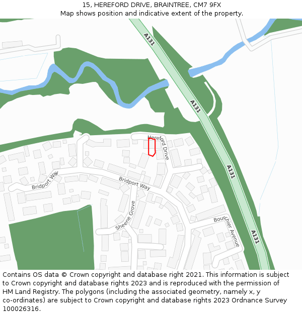 15, HEREFORD DRIVE, BRAINTREE, CM7 9FX: Location map and indicative extent of plot