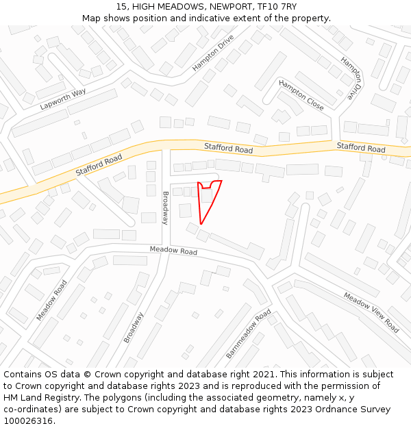15, HIGH MEADOWS, NEWPORT, TF10 7RY: Location map and indicative extent of plot