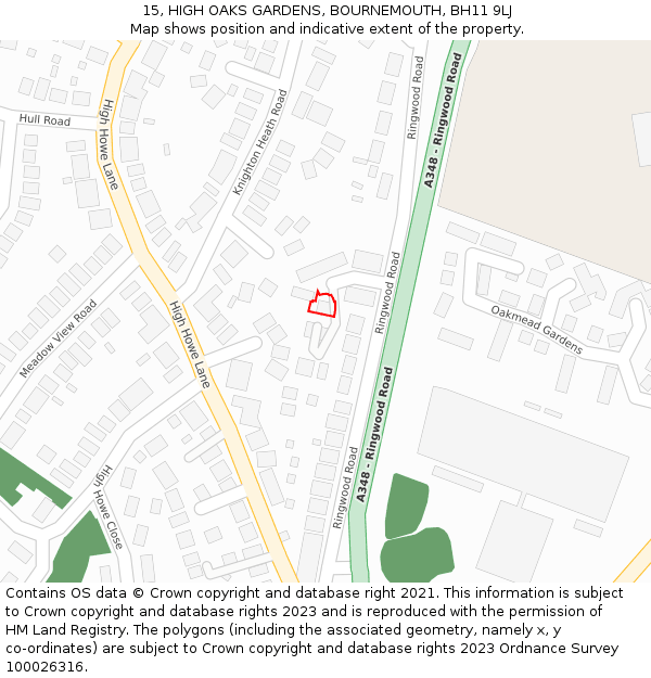 15, HIGH OAKS GARDENS, BOURNEMOUTH, BH11 9LJ: Location map and indicative extent of plot