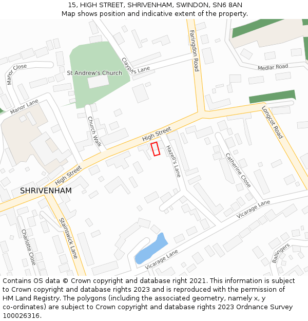 15, HIGH STREET, SHRIVENHAM, SWINDON, SN6 8AN: Location map and indicative extent of plot