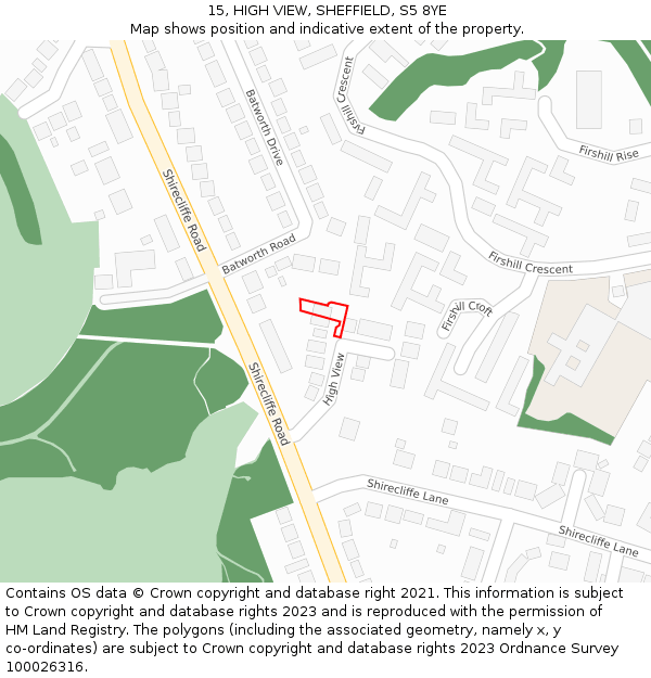 15, HIGH VIEW, SHEFFIELD, S5 8YE: Location map and indicative extent of plot
