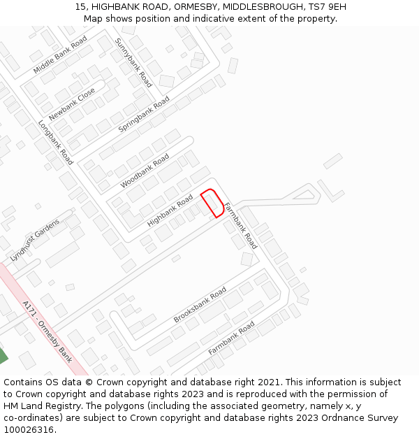 15, HIGHBANK ROAD, ORMESBY, MIDDLESBROUGH, TS7 9EH: Location map and indicative extent of plot