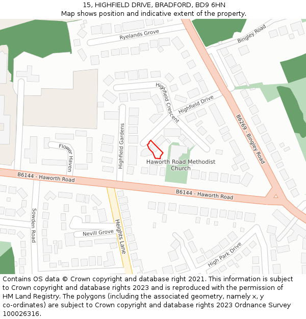 15, HIGHFIELD DRIVE, BRADFORD, BD9 6HN: Location map and indicative extent of plot