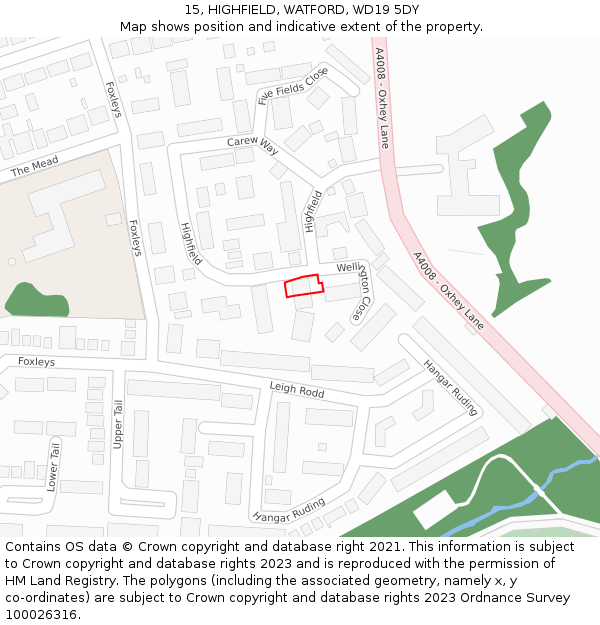 15, HIGHFIELD, WATFORD, WD19 5DY: Location map and indicative extent of plot