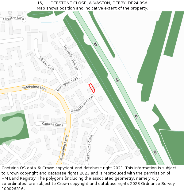 15, HILDERSTONE CLOSE, ALVASTON, DERBY, DE24 0SA: Location map and indicative extent of plot