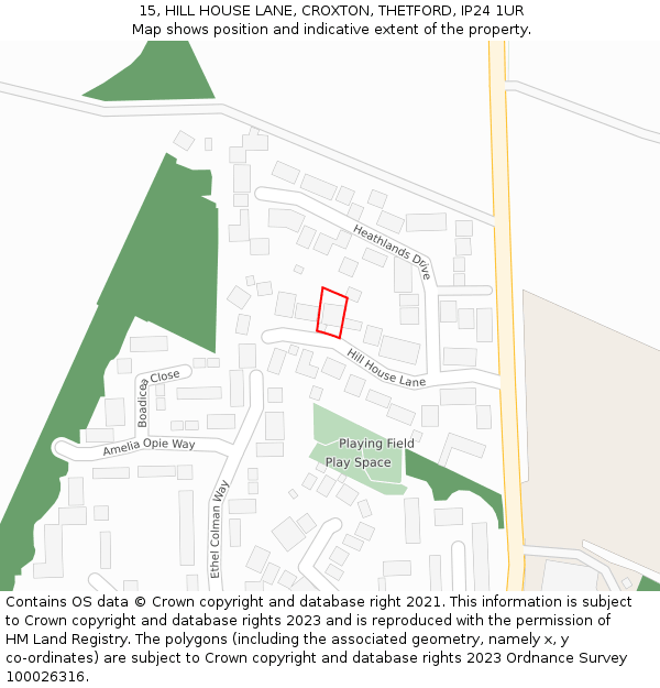 15, HILL HOUSE LANE, CROXTON, THETFORD, IP24 1UR: Location map and indicative extent of plot