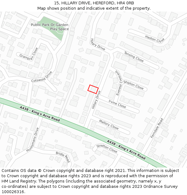 15, HILLARY DRIVE, HEREFORD, HR4 0RB: Location map and indicative extent of plot