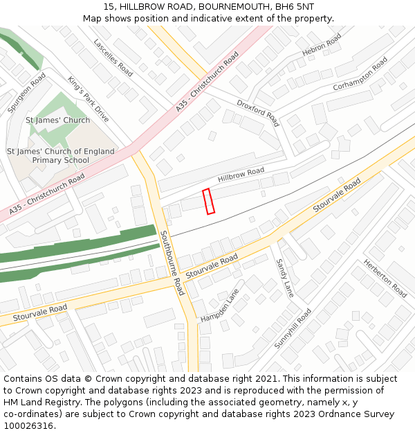 15, HILLBROW ROAD, BOURNEMOUTH, BH6 5NT: Location map and indicative extent of plot