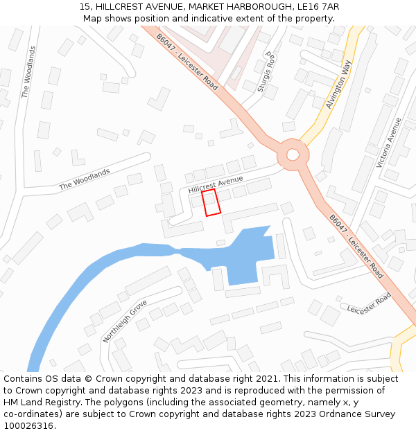 15, HILLCREST AVENUE, MARKET HARBOROUGH, LE16 7AR: Location map and indicative extent of plot