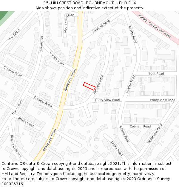 15, HILLCREST ROAD, BOURNEMOUTH, BH9 3HX: Location map and indicative extent of plot