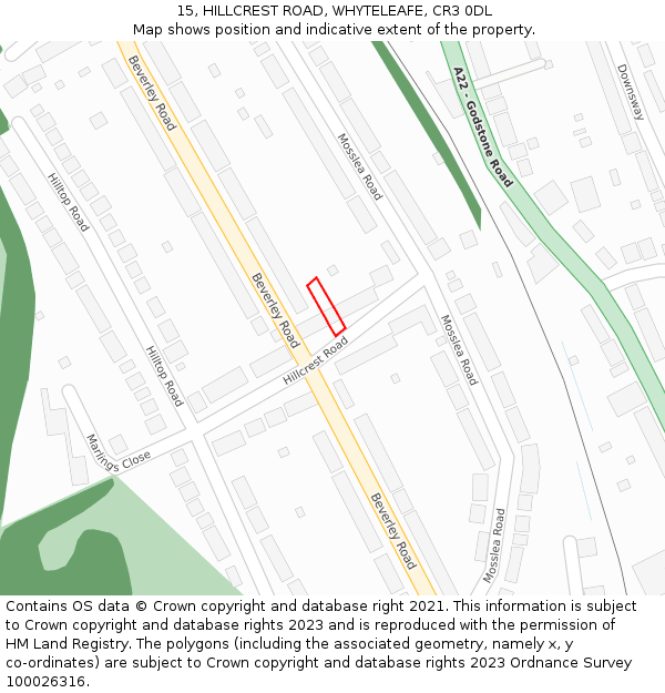 15, HILLCREST ROAD, WHYTELEAFE, CR3 0DL: Location map and indicative extent of plot