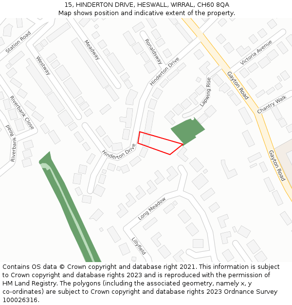 15, HINDERTON DRIVE, HESWALL, WIRRAL, CH60 8QA: Location map and indicative extent of plot