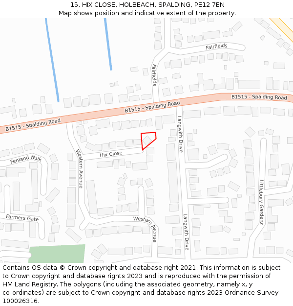 15, HIX CLOSE, HOLBEACH, SPALDING, PE12 7EN: Location map and indicative extent of plot