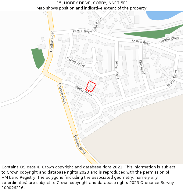 15, HOBBY DRIVE, CORBY, NN17 5FF: Location map and indicative extent of plot