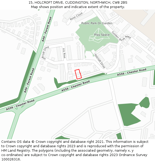 15, HOLCROFT DRIVE, CUDDINGTON, NORTHWICH, CW8 2BS: Location map and indicative extent of plot