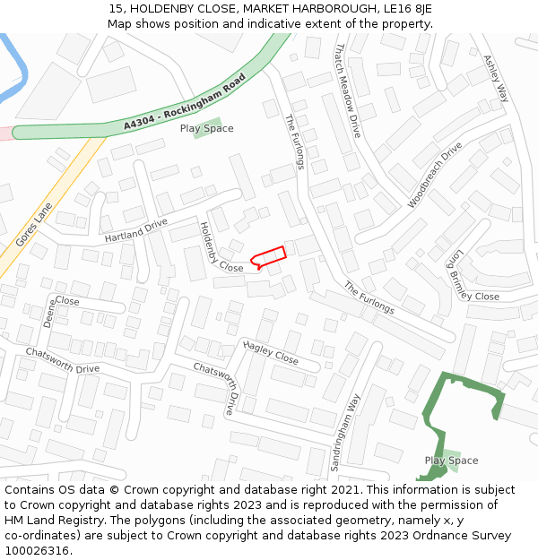 15, HOLDENBY CLOSE, MARKET HARBOROUGH, LE16 8JE: Location map and indicative extent of plot