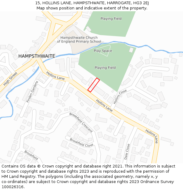 15, HOLLINS LANE, HAMPSTHWAITE, HARROGATE, HG3 2EJ: Location map and indicative extent of plot