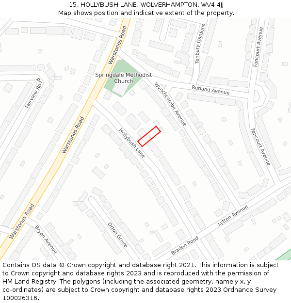 15, HOLLYBUSH LANE, WOLVERHAMPTON, WV4 4JJ: Location map and indicative extent of plot