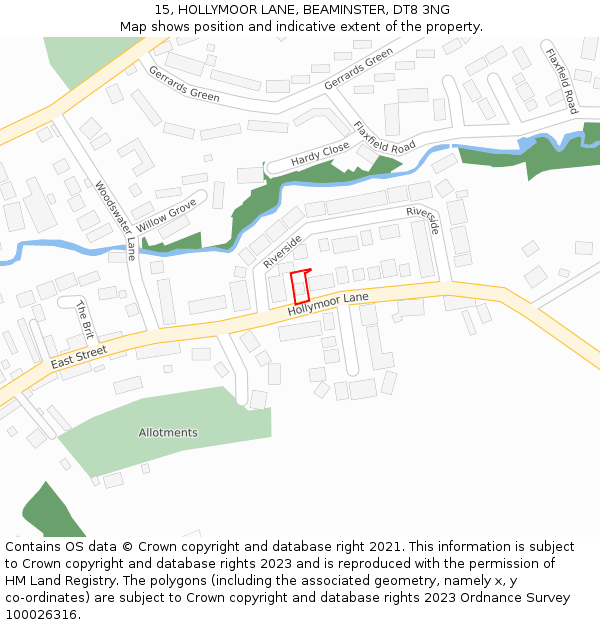 15, HOLLYMOOR LANE, BEAMINSTER, DT8 3NG: Location map and indicative extent of plot