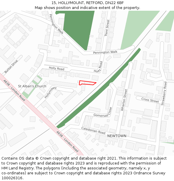 15, HOLLYMOUNT, RETFORD, DN22 6BF: Location map and indicative extent of plot