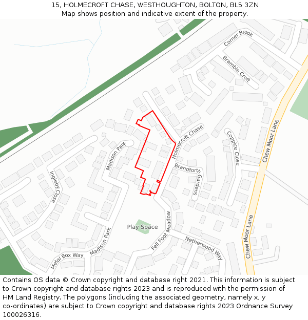 15, HOLMECROFT CHASE, WESTHOUGHTON, BOLTON, BL5 3ZN: Location map and indicative extent of plot